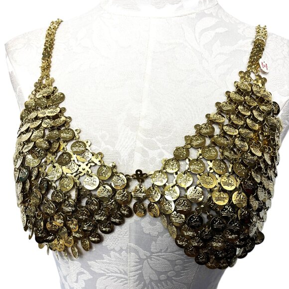 Belly Dance Gold  Metal Coin Boho Bra Y2K NWT NOS - Picture 12 of 12